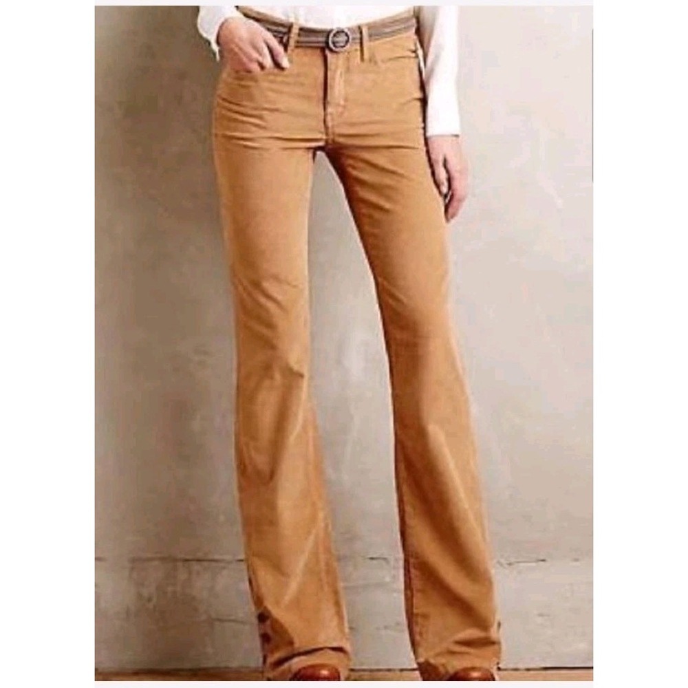 Pilcro by Anthropologie STET Mid-Rise Corduroy Flare Jeans Size 27 Button Accen
